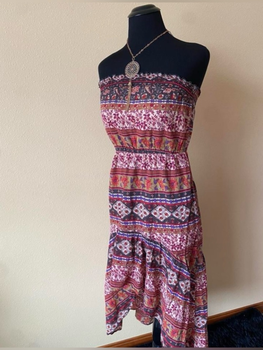 Y2k Strapless Bohemian Floral Print High-Low Dress